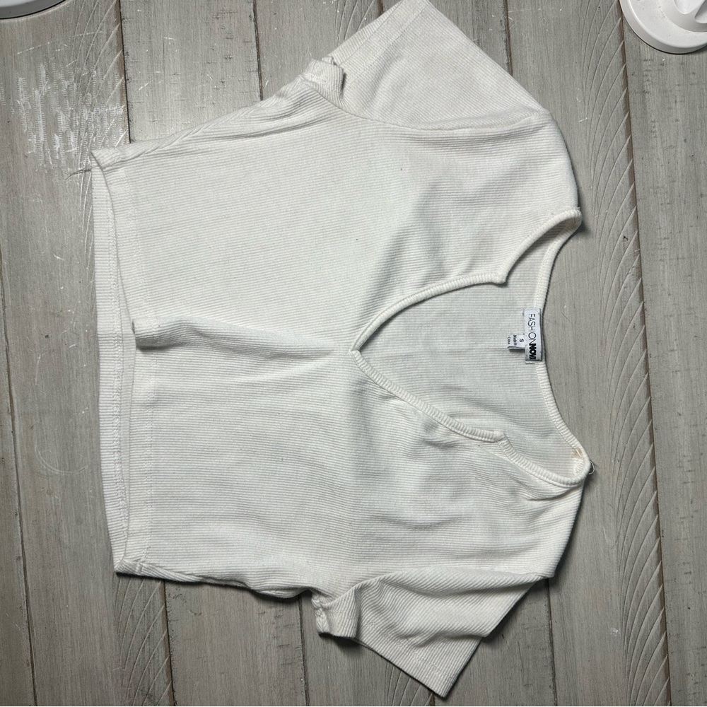 Fashion Nova Cream Ribbed Crop Top